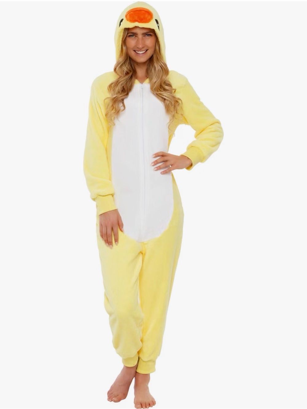 Yellow Duck Hooded Women's Onesie Pajama with White Front